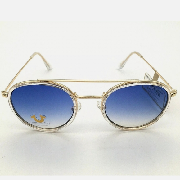 TRUE RELIGION Sunglasses Gold Frame Blue Round Shade - Picture 6 of 8